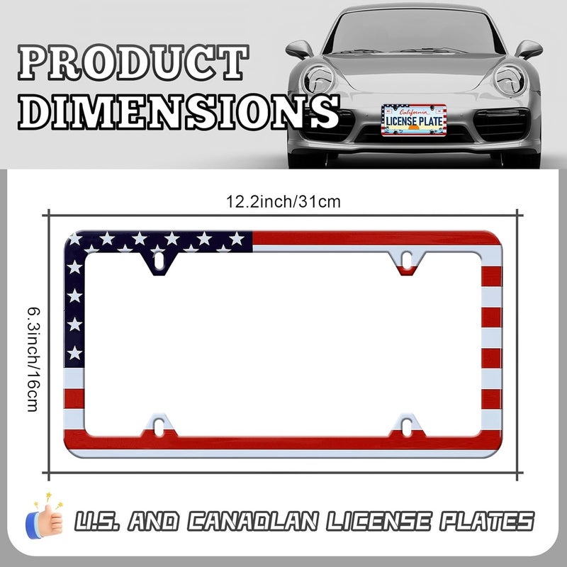 LIN KANG American Flag License Plate Frame - 2 Pack Classic Patriotic USA Flag Aluminum Metal License Plate Holder Covers, Rust-Proof Waterproof Car Decorative Tag Frames for Standard US 12x6 Inch - Image 2
